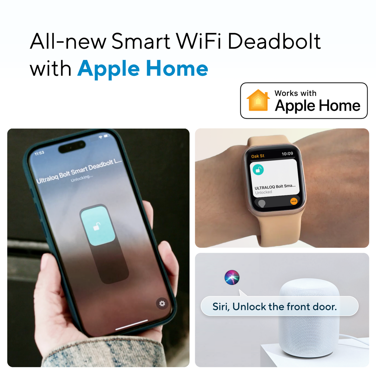 ULTRALOQ smart lock compatible with Apple Home on iPhone, Apple Watch and Siri