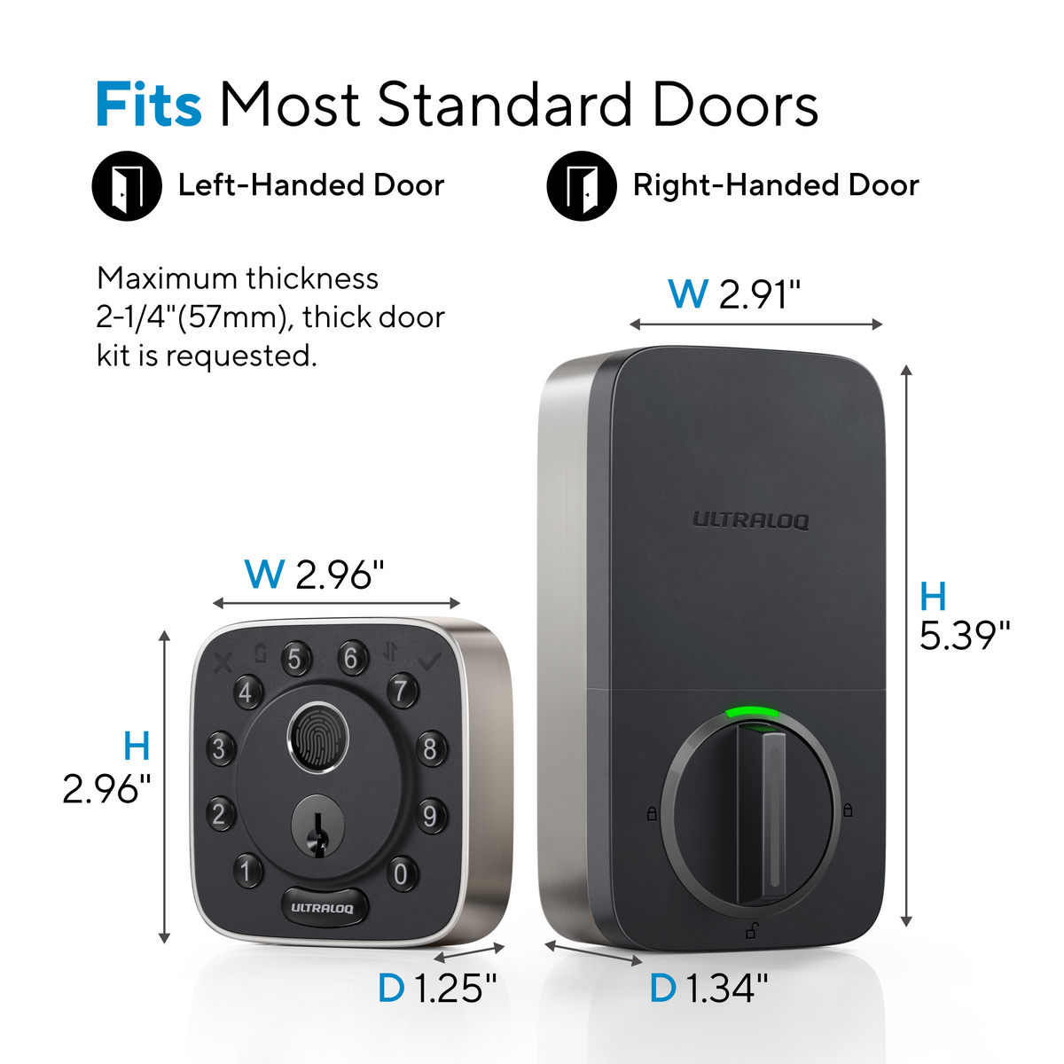 Bolt Fingerprint Smart lock dimensions for standard left- and right-handed doors