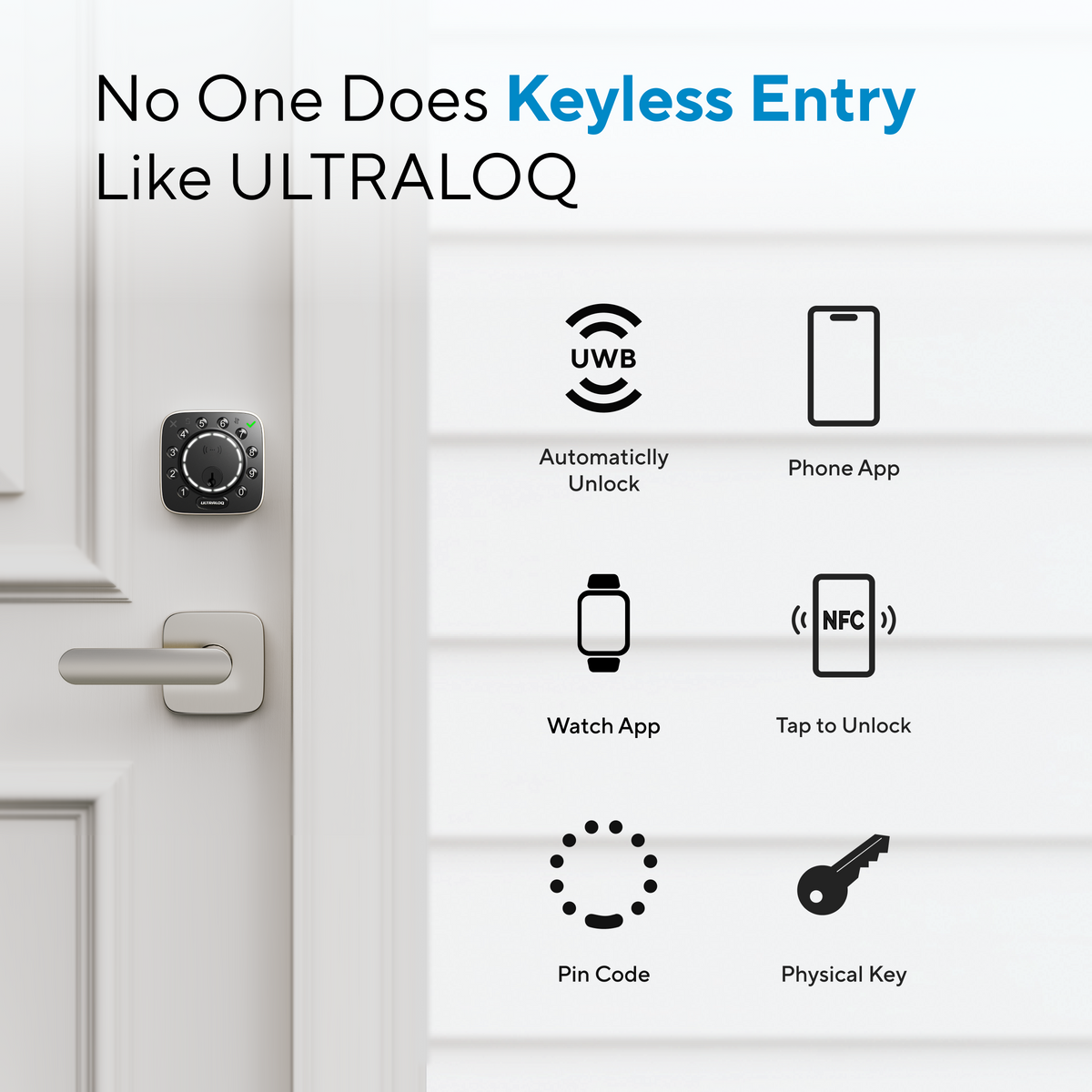 ULTRALOQ Bolt Mission smart lock with UWB Auto Unlock, Tap to Unlock, phone app, smartwatch, passcode and physical key access