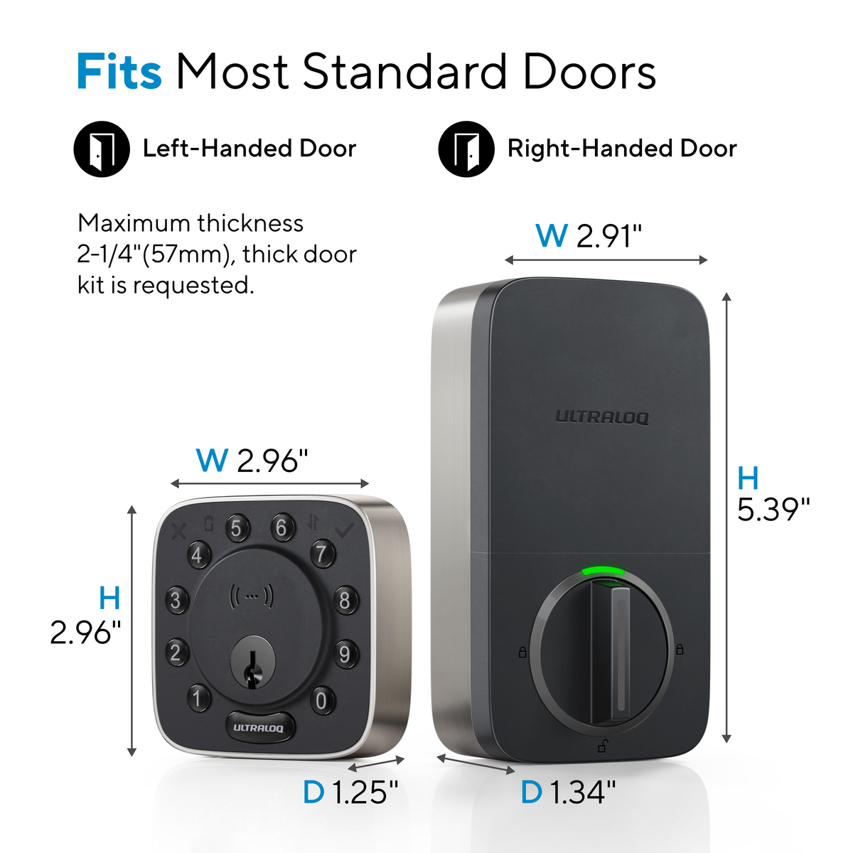Bolt NFC Smart lock dimensions for standard left- and right-handed doors
