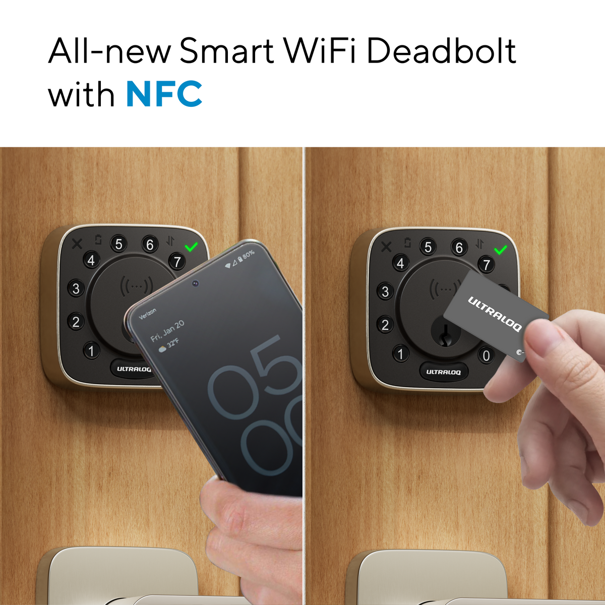 ULTRALOQ Bolt NFC smart lock with Tap to Unlock using a smartphone or Key Fob