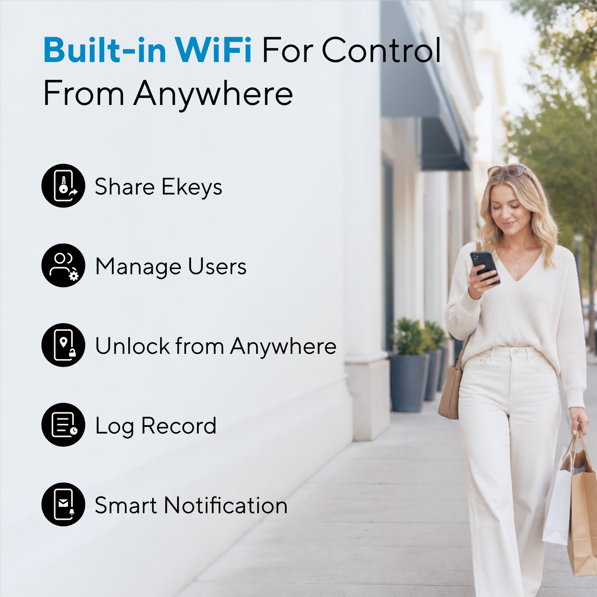 Built-in Wi-Fi Bolt NFC smart lock with remote unlocking, user management, eKeys, logs and notifications