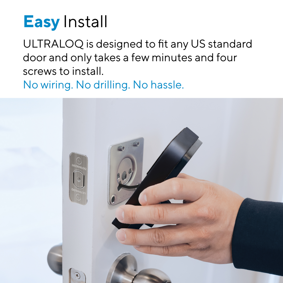 Easy smart lock installation on a standard door with no wiring or drilling required