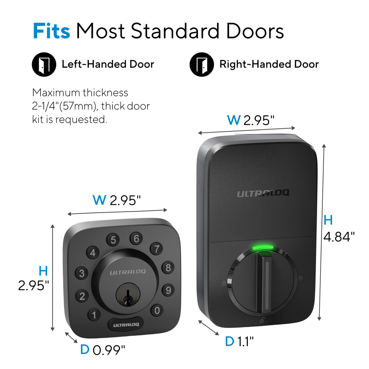 Bolt Z Wave Smart lock dimensions and compatibility with left- and right-handed standard doors