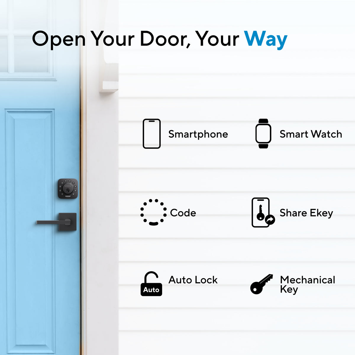 ULTRALOQ Bolt Z Wave smart lock supporting smartphone, smartwatch, passcode, eKey, auto lock and mechanical key access