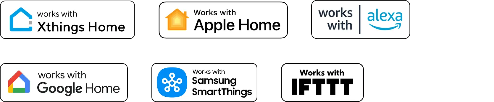 Compatible with Xthings Home, Apple Home, Alexa, Google Home, Samsung SmartThings, and IFTTT