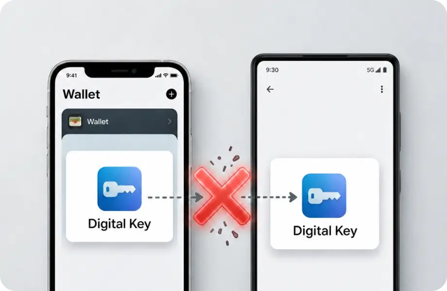 
Apple Wallet and Android digital keys are managed separately

