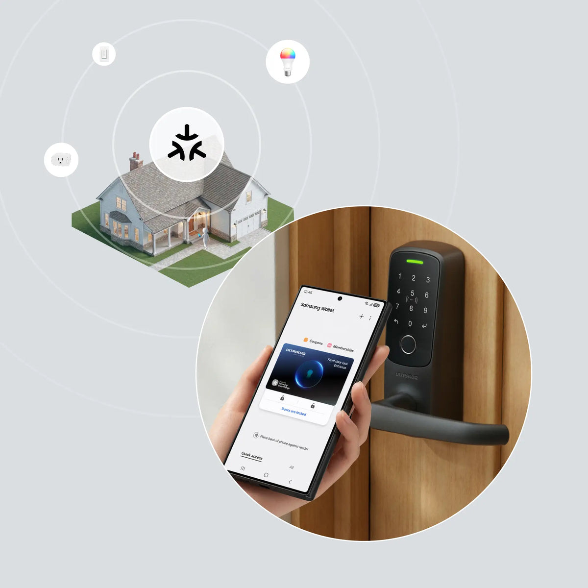 
ULTRALOQ Latch 5 pro smart lock connected to Matter smart home ecosystem with Samsung Wallet digital key support

