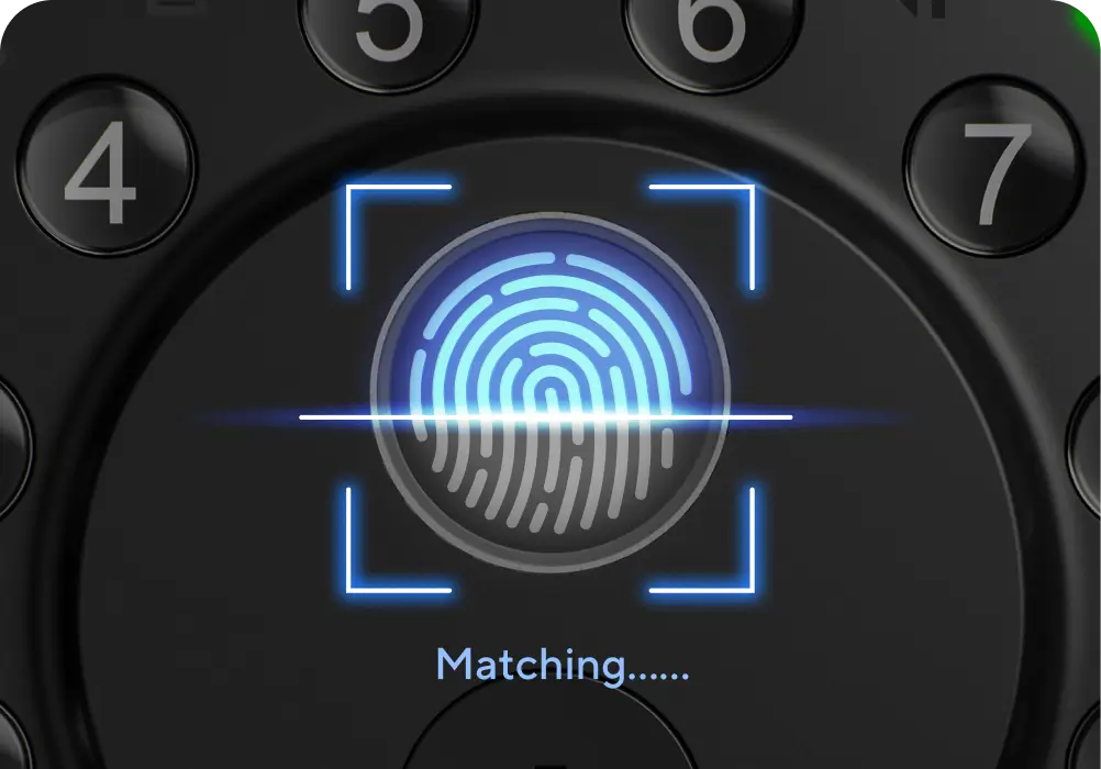 
ULTRALOQ smart lock matching a registered fingerprint for secure access
