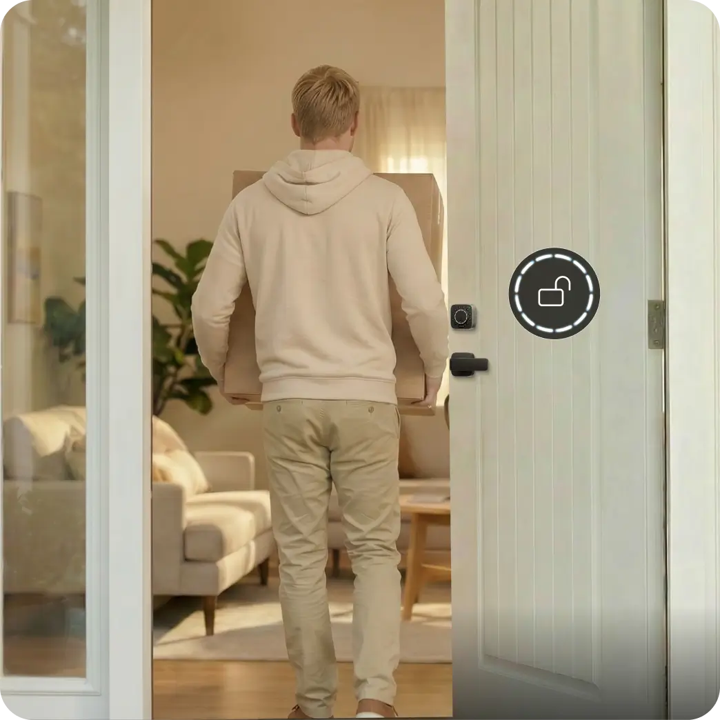 
ULTRALOQ Bolt Mission smart lock automatically unlocks with hands-free UWB while carrying packages
