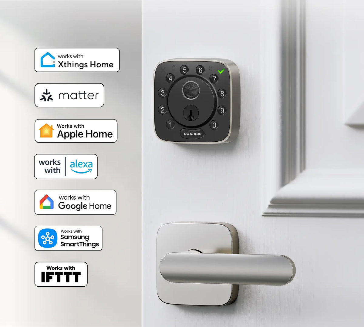 
ULTRALOQ Bolt Fingerprint smart lock compatible with Xthings Home, Matter, Apple Home, Alexa, Google Home, Samsung SmartThings and IFTTT
