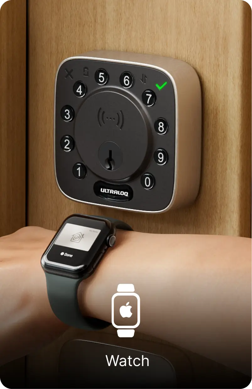 
ULTRALOQ Bolt NFC smart lock unlocked with Apple Home Key on Apple Watch
