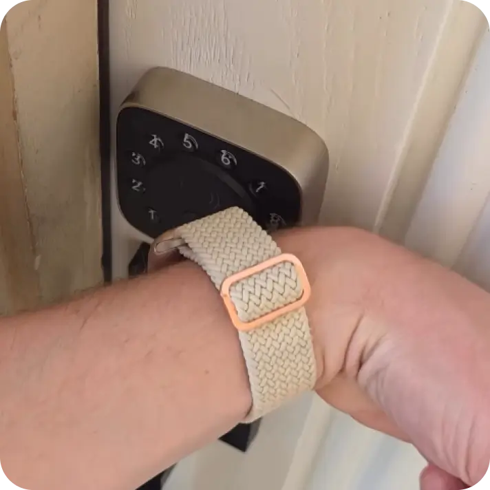 
ULTRALOQ Bolt NFC smart lock unlocked with Apple Home Key on Apple Watch
