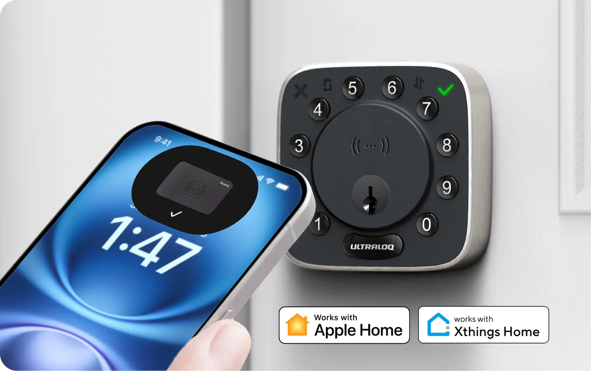 
ULTRALOQ Bolt NFC smart lock unlocked with iPhone using Apple Home Key, compatible with Apple Home and Xthings Home

