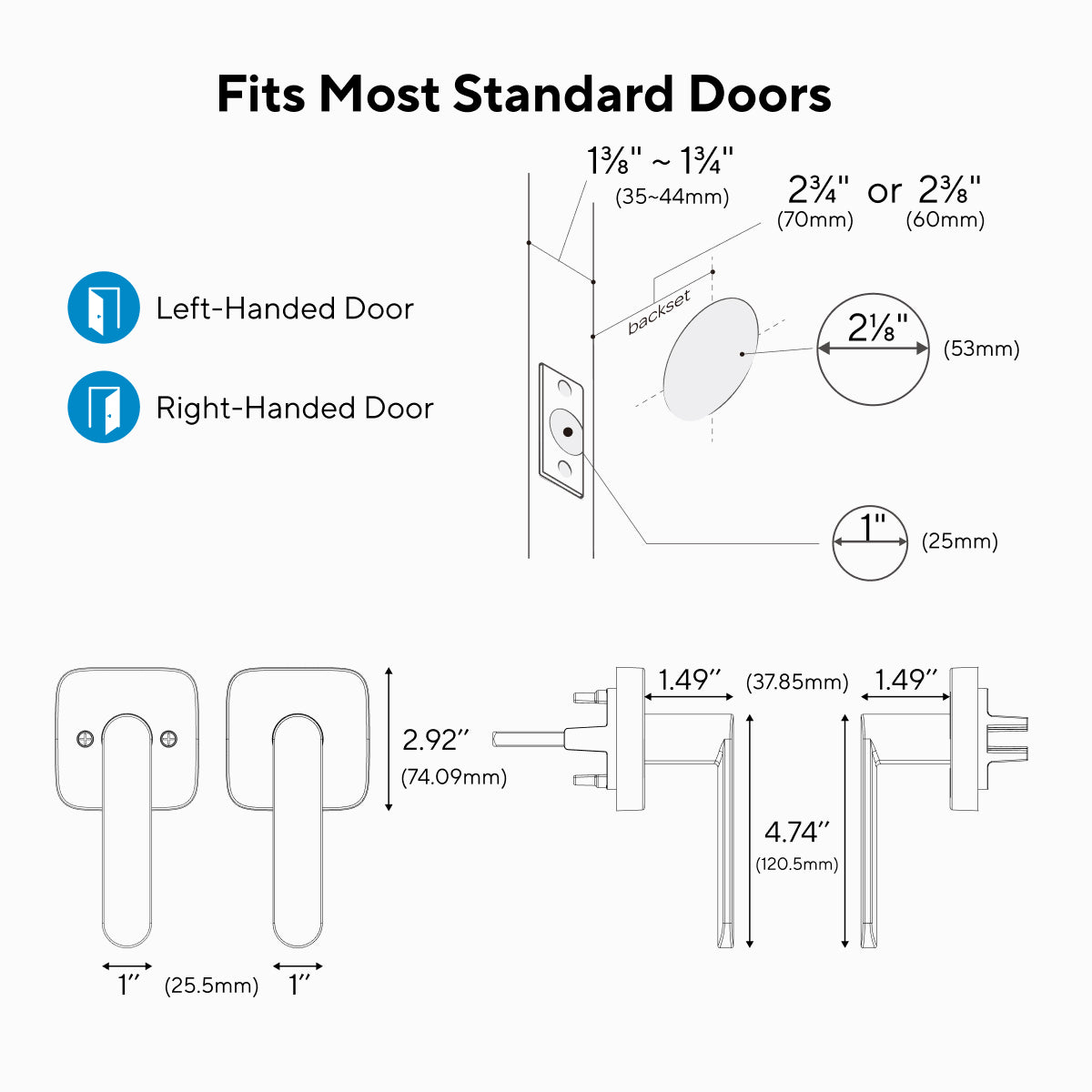 ULTRALOQ hands-free door handle can be installed on doors that either swing inward or outward from a room.
