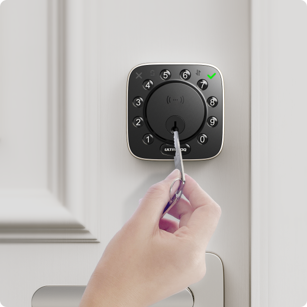 
ULTRALOQ smart lock with mechanical key backup access
