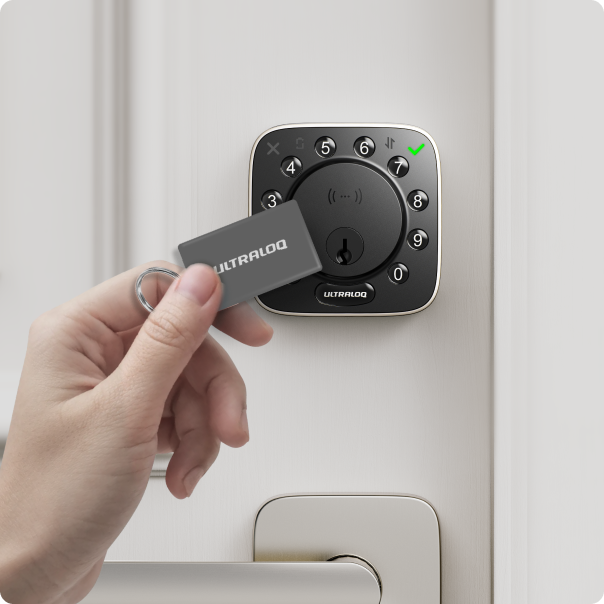 
ULTRALOQ smart lock unlocking with NFC key card

